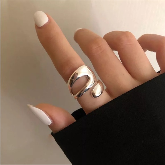 NEW 925 Sterling Silver Ring Set Resizable Abstract Minimalist - Picture 8 of 13